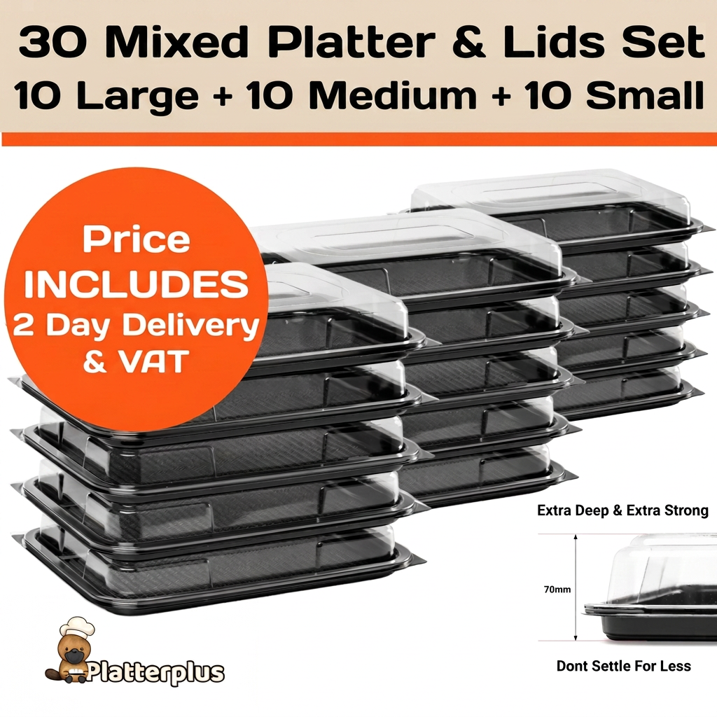 30 x Platterplus Combi Sandwich Platters with Lids (10 Large,10 Medium,10 Small)