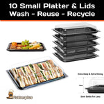 10 Small Party Platter Trays + 10 Clear Lids