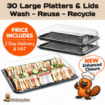 30 Large Sandwich Platter Trays & 30 Extra Deep Clear Lids.