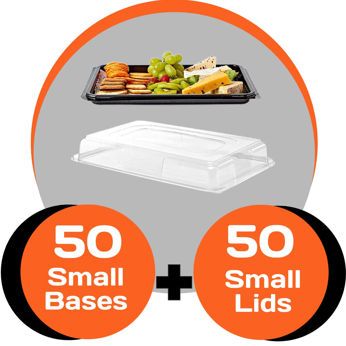 50 Small Catering Platter Bases & 50 Small Clear Lids - Eco-friendly BUMPER BOX