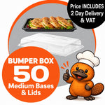 BUMPER BOX - 50 Medium Catering Platter Trays & 50 Clear Lids