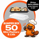 50 Mini Black Platter Bases + 50 Mini Clear Lids- BUMPER BOX