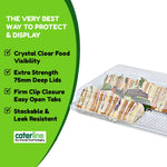 Set of 10 clear large base platters with matching clear lids, plus 10 peelable allergy labels from Platterplus.