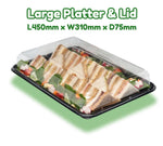 Set of 50 large clear sandwich platter lids by Platterplus designed for use with Platterplus large platter bases.