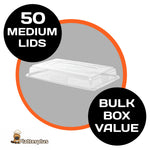 50 Platterplus medium platter lids for use with medium platter bases, shown in a bulk pack for versatile food presentation.
